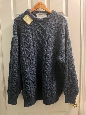 Irish Merino Wool Sweater XL NWT Chunky Cable Knit Made in Ireland